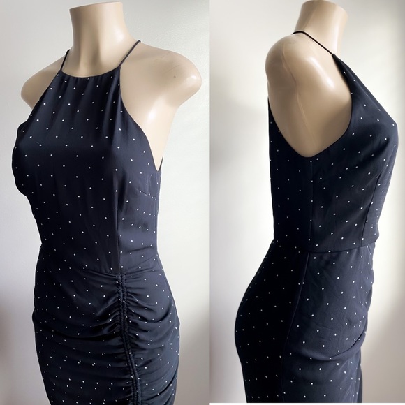 Cooper St Portia Midi Dress Polka Dots Mermaid Ruched Halter Bodycon High Low 6 - Picture 5 of 14